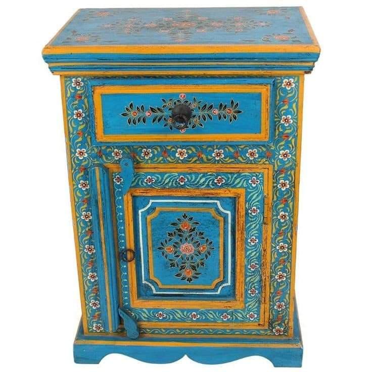 Table de chevet Zouaq marocaine peinte à la main avec motif floral