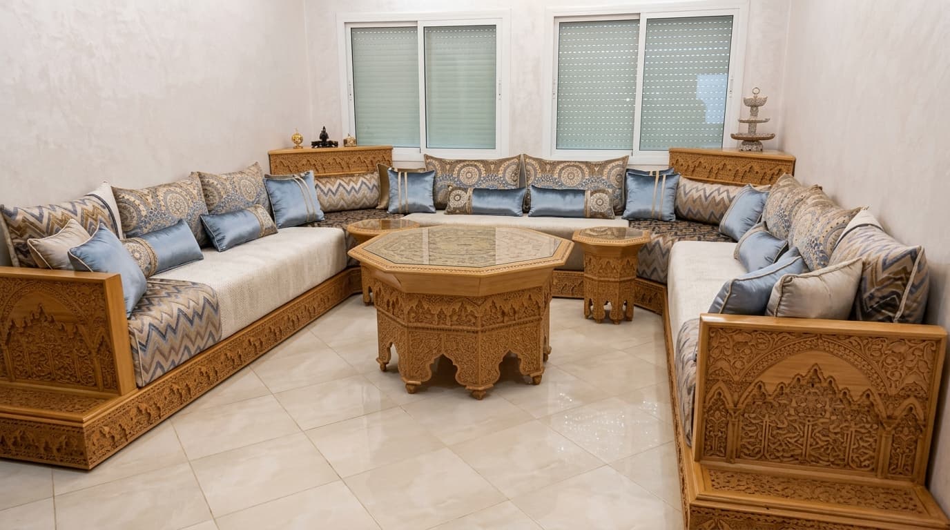 Luxueux ensemble de salon Sedari marocain en forme de U